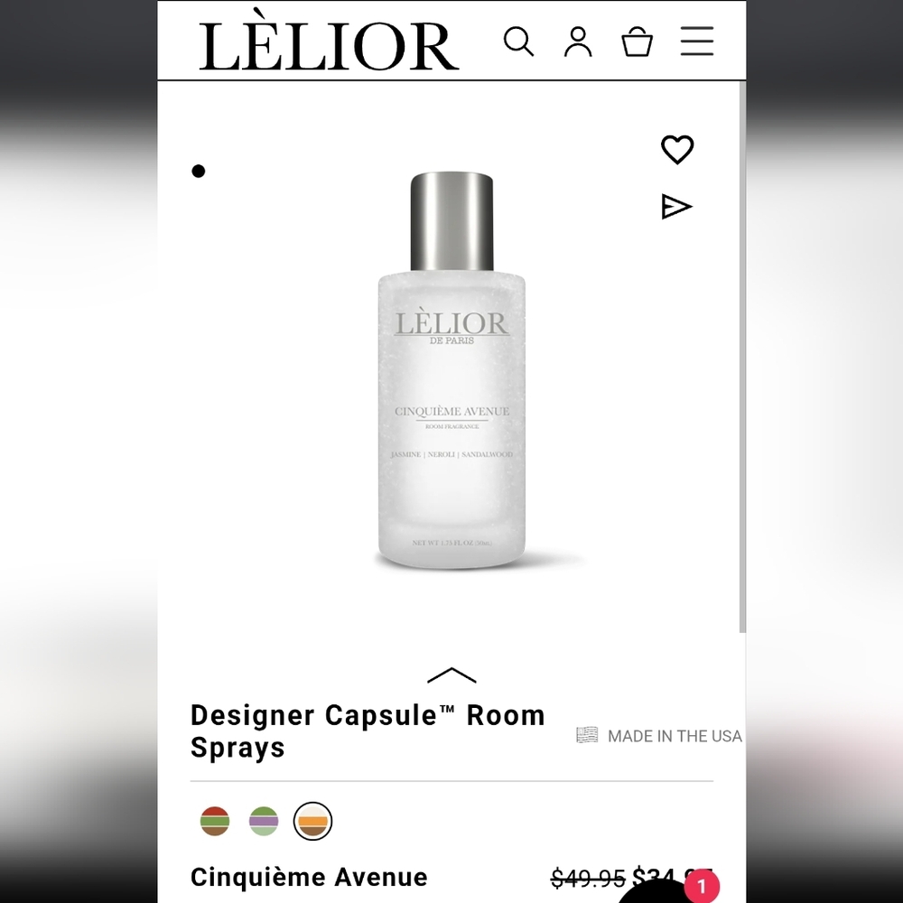 NWT Lèloir De Paris Room Fragrance - Jasmine/Neroli/Sandalwood